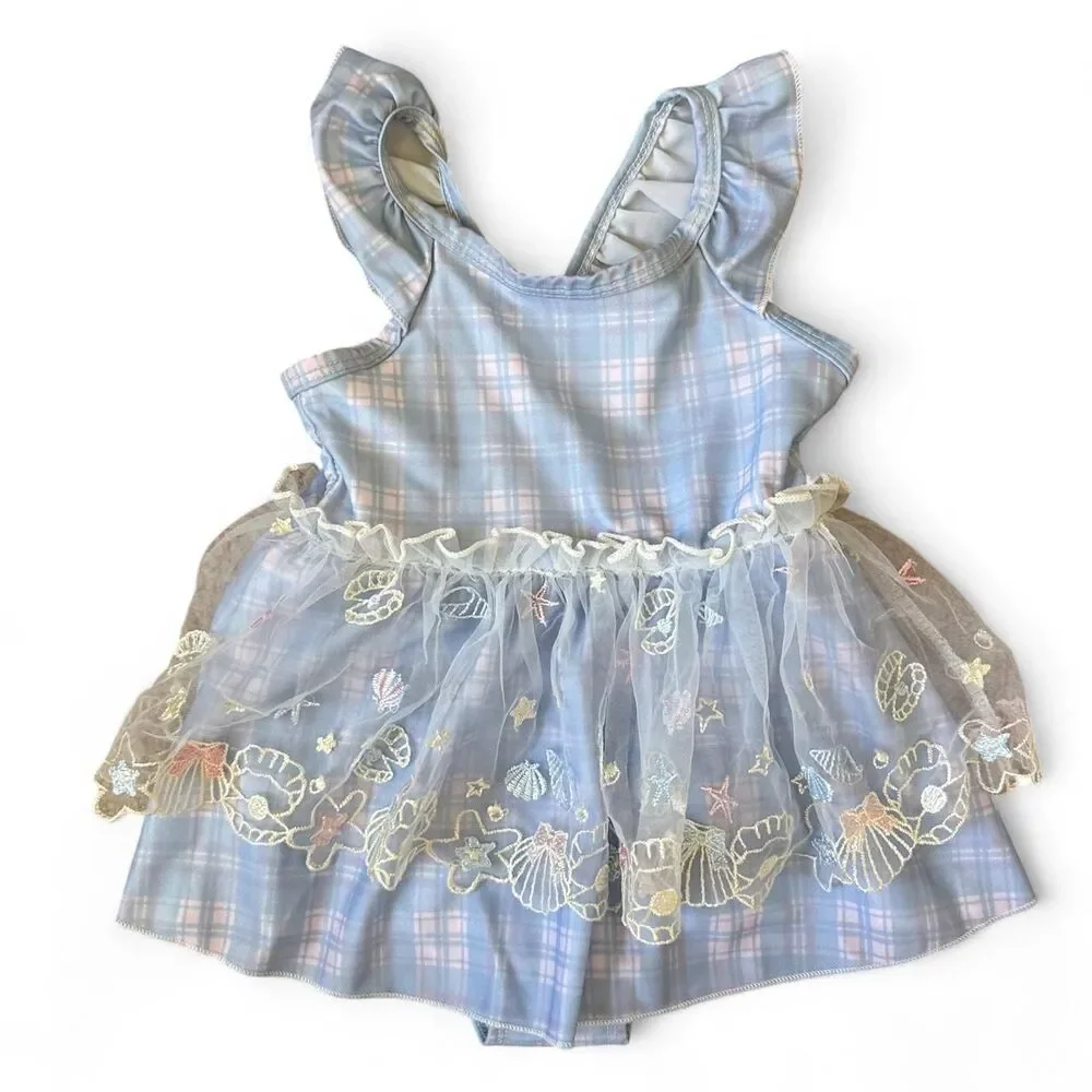 Japanese Girls One-Piece Swimsuit with Tulle Skirt Size 100cm (4T)